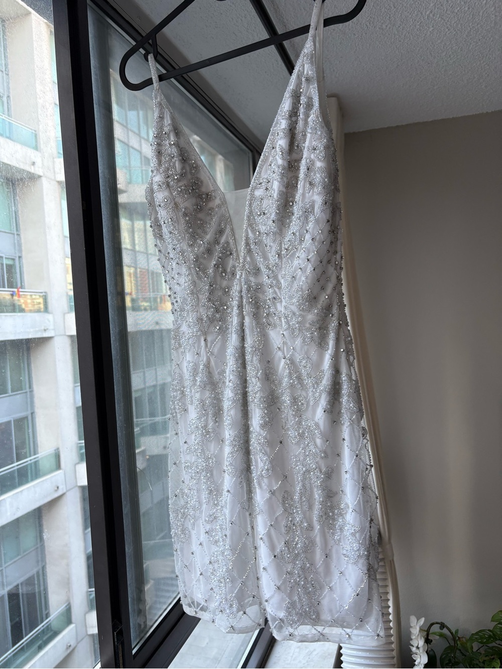 Primavera Couture | Size 4 | White Ivory Cocktail Dress Short Beaded Gown #3520